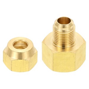 Unique Bargains Brass Air Gas Line SAE 45 Degree Flare Connectors Gold - 1 of 4