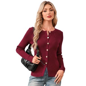Clearlove Women Button Up Cardigan Long Sleeve Slim Fit Knit Sweater - 1 of 4