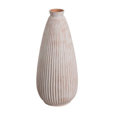 Transpac Terracotta 16.5 in. White Textured Vase with Taper and Round Base