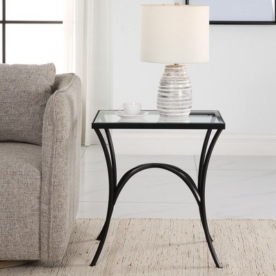 Alayna Black Metal and Glass Rectangular End Table