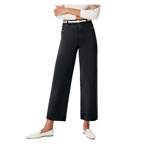 Coolmee Women's High Waisted Cropped Wide Leg Stretchy Straight Pants Trousers with Pockets - 1 of 4