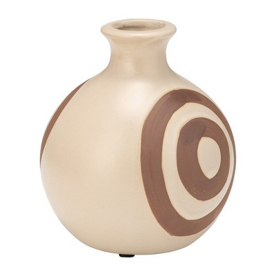Ivory and Beige Round Ceramic Abstract Vase