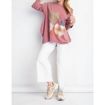 Women's Heart Patch Mineral Washed Knit Top - Easel