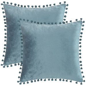 Unique Bargains Farmhouse Bedroom Decorative Velvet Pompoms Fringe Throw Pillow Covers 2 Pcs - 1 of 4