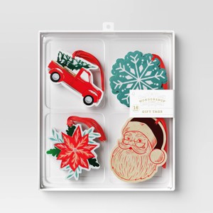 16ct Christmas Tie-On Gift Tags Truck/Snowflake/Poinsettia/Santa - Wondershop™ - 1 of 3
