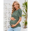 Women's Maternity Shirts Pregnancy Casual Floral Printed Tops Puff Short Sleeve Striped Ruched Side Tunic Top - 3 of 4