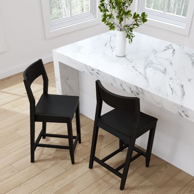 Modern Black Solid Pine Wood Counter Height Dining Chairs, 38 Inch - Set of 2