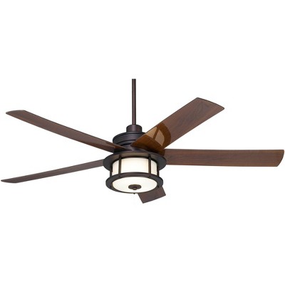 60" Casa Vieja Modern Indoor Outdoor Ceiling Fan with Light LED Oil Brushed Bronze Dark Walnut Blades Damp Rated for Patio Porch