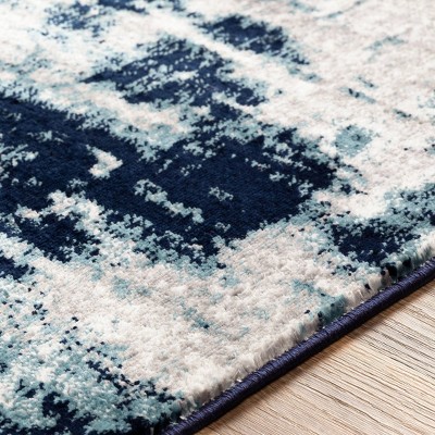 Blue Abstract Synthetic Washable Reversible Rectangular Rug