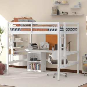 Streamdale Full Size Loft Bed With Desk And Writing Board, Wooden Loft Bed With Desk & 2 Drawers Cabinet - 1 of 4