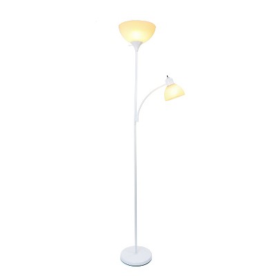 Modern Torchiere Floor Lamp with Adjustable Reading Light - White