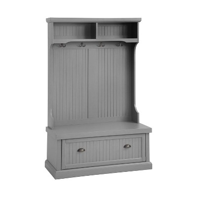 Distressed Gray Coastal Hall Tree with Storage and Hooks