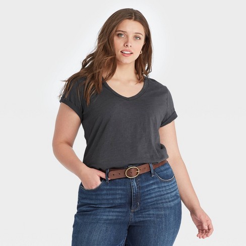 Women's Plus Size Short Sleeve V-neck T-shirt - Universal Thread™ Charcoal  Gray 4x : Target