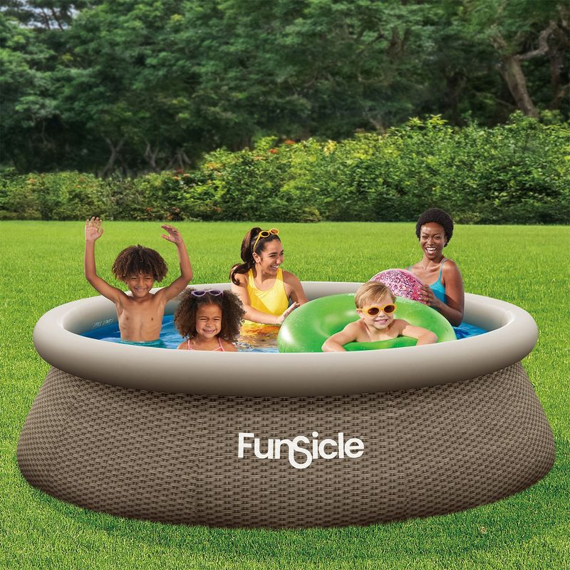 Funsicle QuickSet Round Inflatable Ring Top Outdoor Above Ground Swimming Pool Set with Pump and Cartridge Filter, Brown Triple Basketweave, 3 of 8