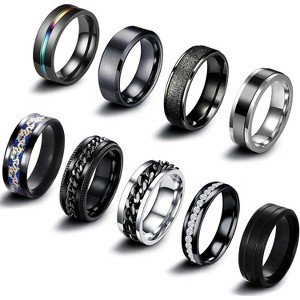 9-Piece Stainless Steel Spinner Ring Set - Anxiety Relief Unisex Wedding Bands - 1 of 4