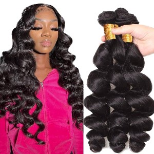 Jessie's Wig 14-30 Inch Grade S Loose Wave Human Hair Bundles 95g For Women Thin Hair Loose Wave #1b Natural Black 1Pcs/Pack - 1 of 4