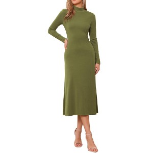 INSPIRE CHIC Women's Turtleneck Casual Basic Long Sleeve Stretch Flowy Ribbed Knit Sweater Maxi Dress - 1 of 4