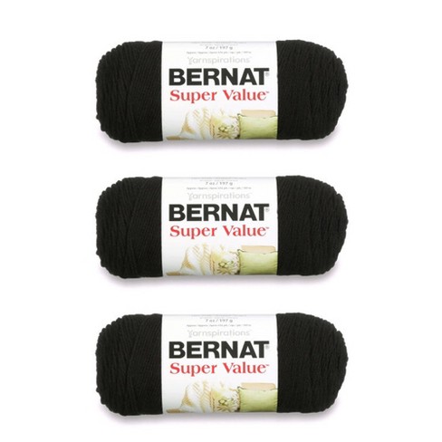 Black Acrylic Yarn, BERNAT Super Value, Yarn Skein Weight 7 Oz. 197 G ,  Yardage: 426 Yd. 389 M 