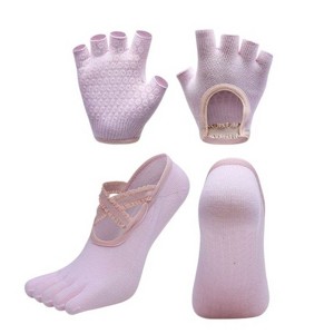 Anna-Kaci Women's Non-Slip Grip Yoga Sock and Fingerless Glove Set with Toe Separation and Ballet Strap Detail - 1 of 4