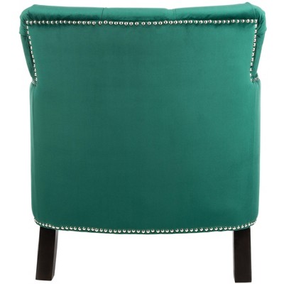 Emerald Velvet Tufted Club Chair with Espresso Wood Legs