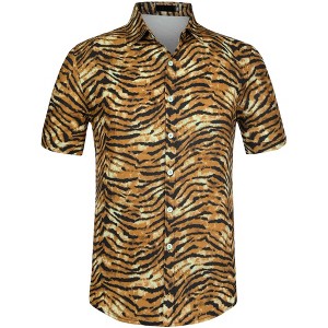 Lars Amadeus Men's Animal Print Short Sleeves Button Down Casual Summer Printed Shirts - 1 of 4