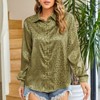 Coolmee Leopard Stain Button Down Shirts for Women Roll Up Long Sleeve V Neck Casual Work Shirts - 2 of 4