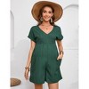 Womens Summer V Neck Short Sleeve Frill Shirred Jumpsuit Casual Beach Rompers with Pockets - 3 of 4