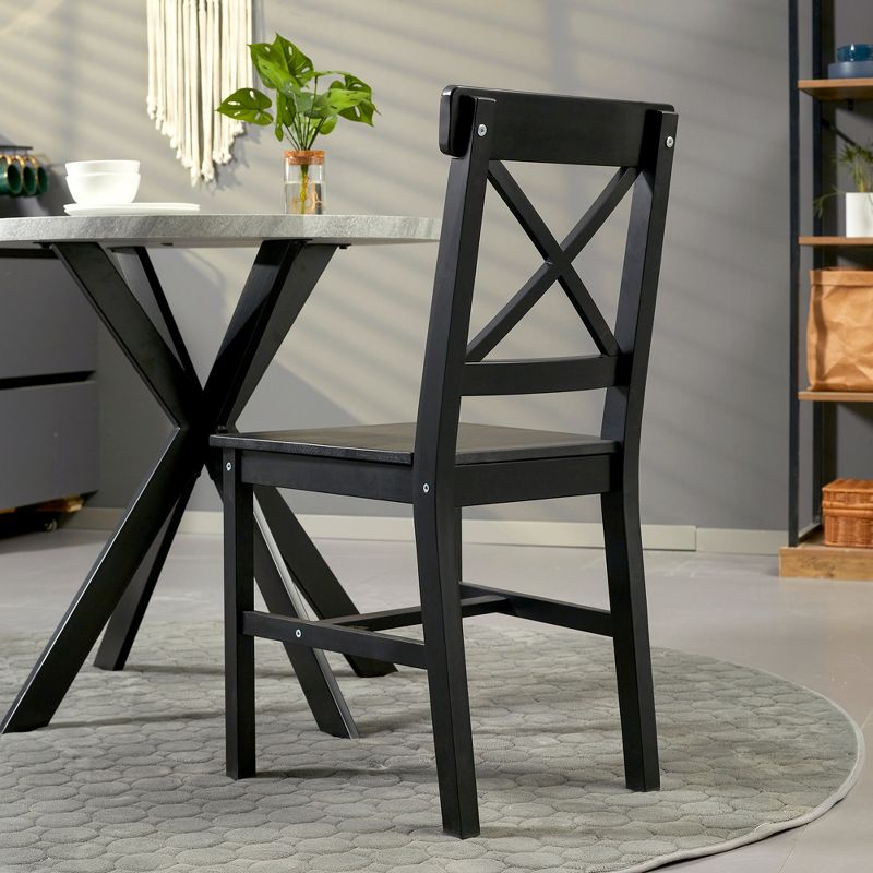 HOMCOM Modern Farmhouse Dining Chairs Set of 2, Wooden Kitchen Chairs with Cross Back, Solid Structure, Living Room and Dining Room Furniture, Black, 5 of 7
