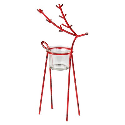 tagltd Red Metal Reindeer Tealight Holder Medium, 5.31L x 3.74W x 10.24H inches.