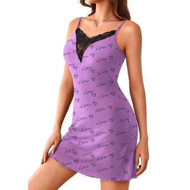 Ekouaer Women' Lace Trim Cami Sleep Dress Loungewear Cute Night Gowns for Women Butterfly-purple S