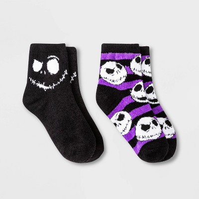 Women's Nightmare Before Christmas 2pk Cozy Ankle Socks - Black/Purple 4-10