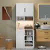 Kitchen Pantry Cabinet with Light,Tall Kitchen Hutch with Microwave Stand&Barn Doors,2 Open Shelves Storage Cupboard for Dining Room,Kitchen - 3 of 4