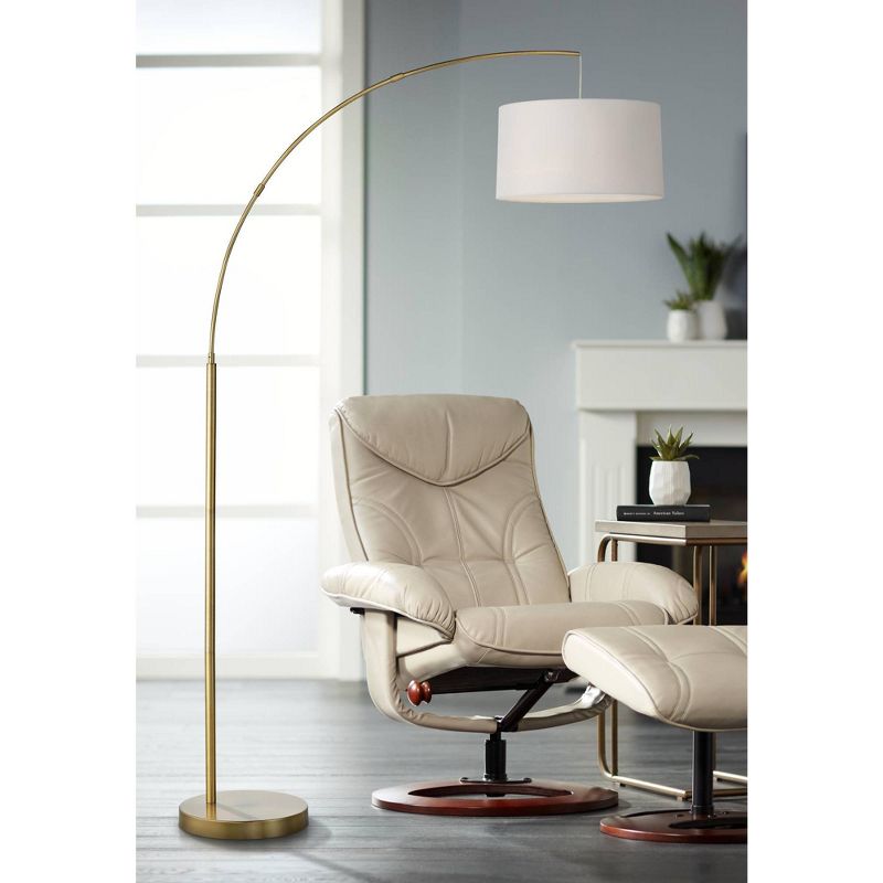 360 Lighting Cora Modern Arc Floor Lamp Standing 72" Tall Brass Metal White Linen Drum Shade Decor for Living Room Reading Bedroom Office House Home, 2 of 12