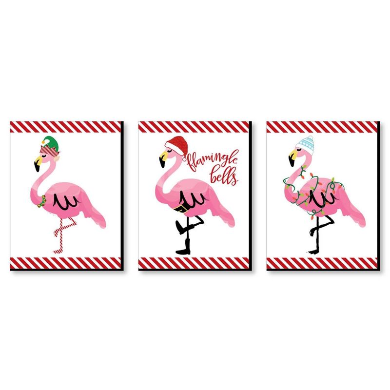 Big Dot of Happiness Flamingle Bells - Tropical Christmas Wall Art and Holiday Decorations - 7.5 x 10 inches - Set of 3 Prints, 1 of 8