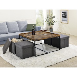 Vinny 35inWeathered Oak Wood Grain 5 Piece Coffee Table Set with Raised Edges - 1 of 1