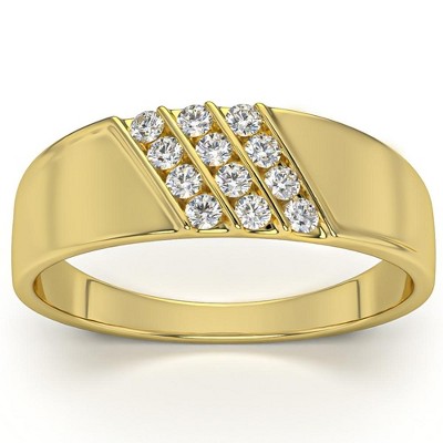 Pompeii3 1/5Ct Multi Row Men's Diamond Polished Ring in White, Yellow, or Rose Gold