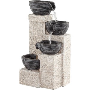 John Timberland Four Cup Rustic Zen Small Cascading Cups Indoor Tabletop Water Fountain with LED Light 11" for Table Office Desk Home Bedroom House - 1 of 4