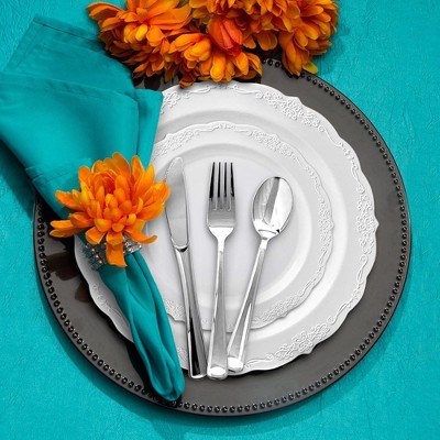 White Ornate Plastic Dinnerware Set with Abstract Design - 240 Pieces