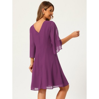 Женские платья INSPIRE CHIC Women's Chiffon Summer 3/4 Sleeve Crewneck Flowy Knee Length Midi Dress Large Dark Purple — фото 5