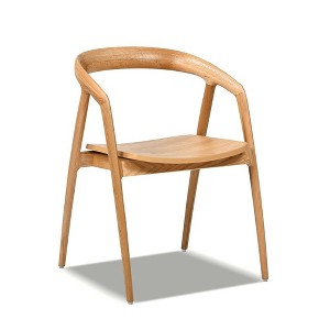 Simeon 21" Scandinavian Sculpted Oak Wood Dining Chair, Warm Natural Brown Oak Wood - 1 of 4