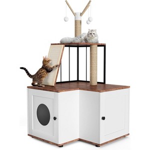 48.8" 2-In-1 Hidden Litter Box & Cat Tree – Multi-Level Enclosure w/ Scratching Posts, Toys – Space-Saving Modern Furniture for Large Cats - 1 of 4