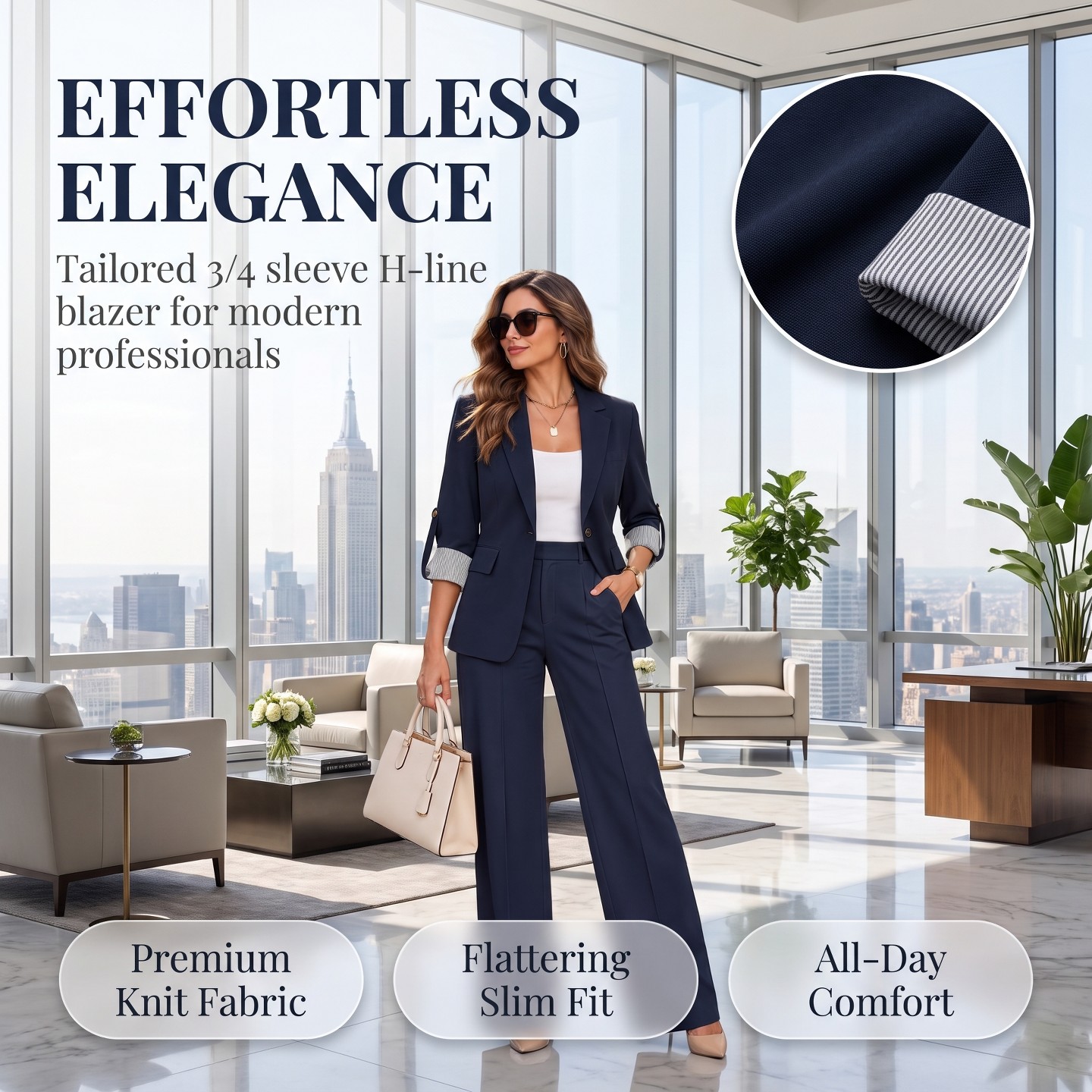 Женская куртка mysuntown 3/4 Sleeve Top Blazer Jacket, H-Line Button Front Suit Coat, Daily&Office Outerwear — фото 5
