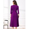 INSPIRE CHIC Women's Elegant Split Neck Side Zipper Pockets 3/4 Sleeve Work A-Line Dress - 4 of 4