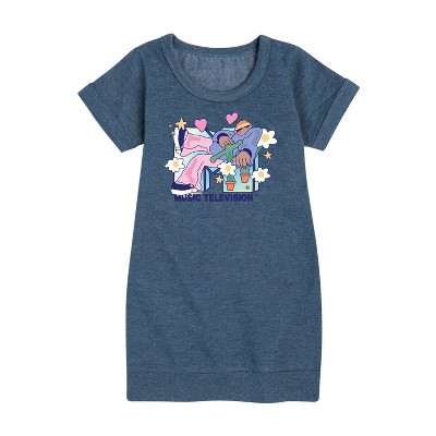 - MTV - Funky Flower Dude Graphic Short Sleeve Fleece Dress