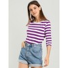 INSPIRE CHIC Women's Elbow Sleeves Boat Slim Fit Casual Stripe Animal Print Multi Floral Pattern T-Shirt - 3 of 4