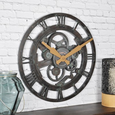 15" Oxidized Gears Wall Clock Metallic Teal - FirsTime & Co.