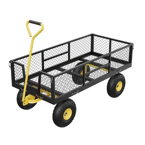 Heavy Duty Garden Cart-900LBS Capacity Utility Wagon with Removable Mesh Sides, Adjustable Handle & 10" Pneumatic Tires for Lawn, Camping & Farm - 1 of 4
