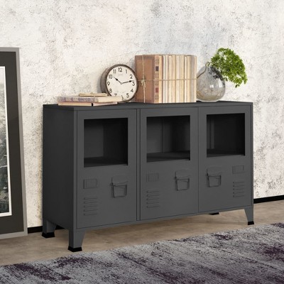VidaXL Industrial Sideboard Anthracite 41.3"x13.8"x24.4" Metal and Glass