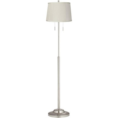 360 Lighting Modern Floor Lamp Brushed Nickel Beige Fabric Tapered Drum Shade for Living Room Reading Bedroom Office