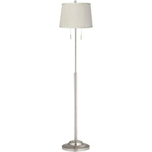 360 Lighting Abba Modern Floor Lamp Standing 66" Tall Brushed Nickel Silver Beige Fabric Tapered Drum Shade for Living Room Bedroom Office House Home - 1 of 4